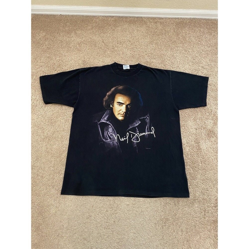 Vintage 1996 Neil Diamond U.S. Tour T-Shirt Size XL Black 90s Band Tee